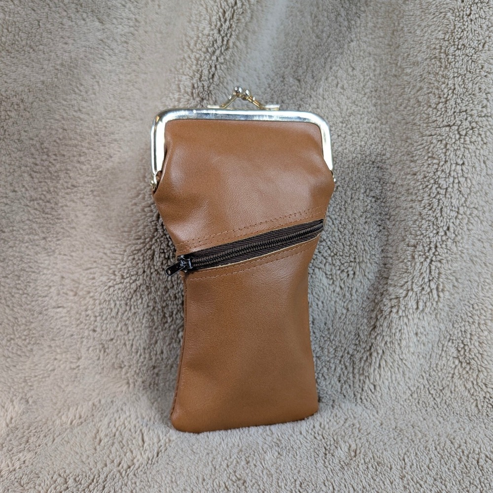 Vintage Roger Gimbel Accessories Brown Leather Kiss Lock Cigarette Case Pouch